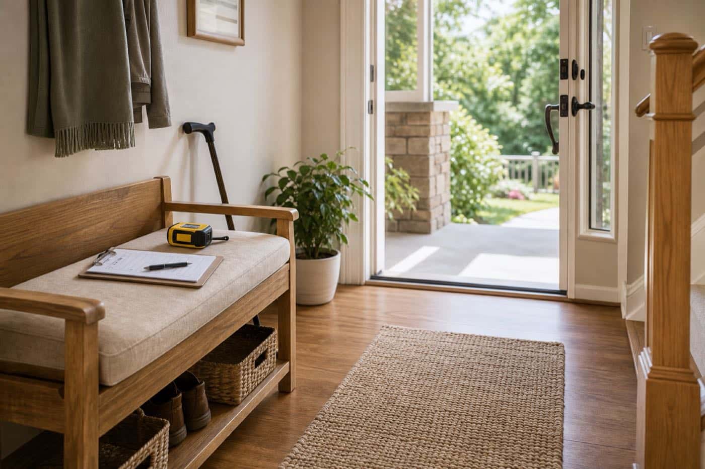 Clear home entryway prepared for a safety review