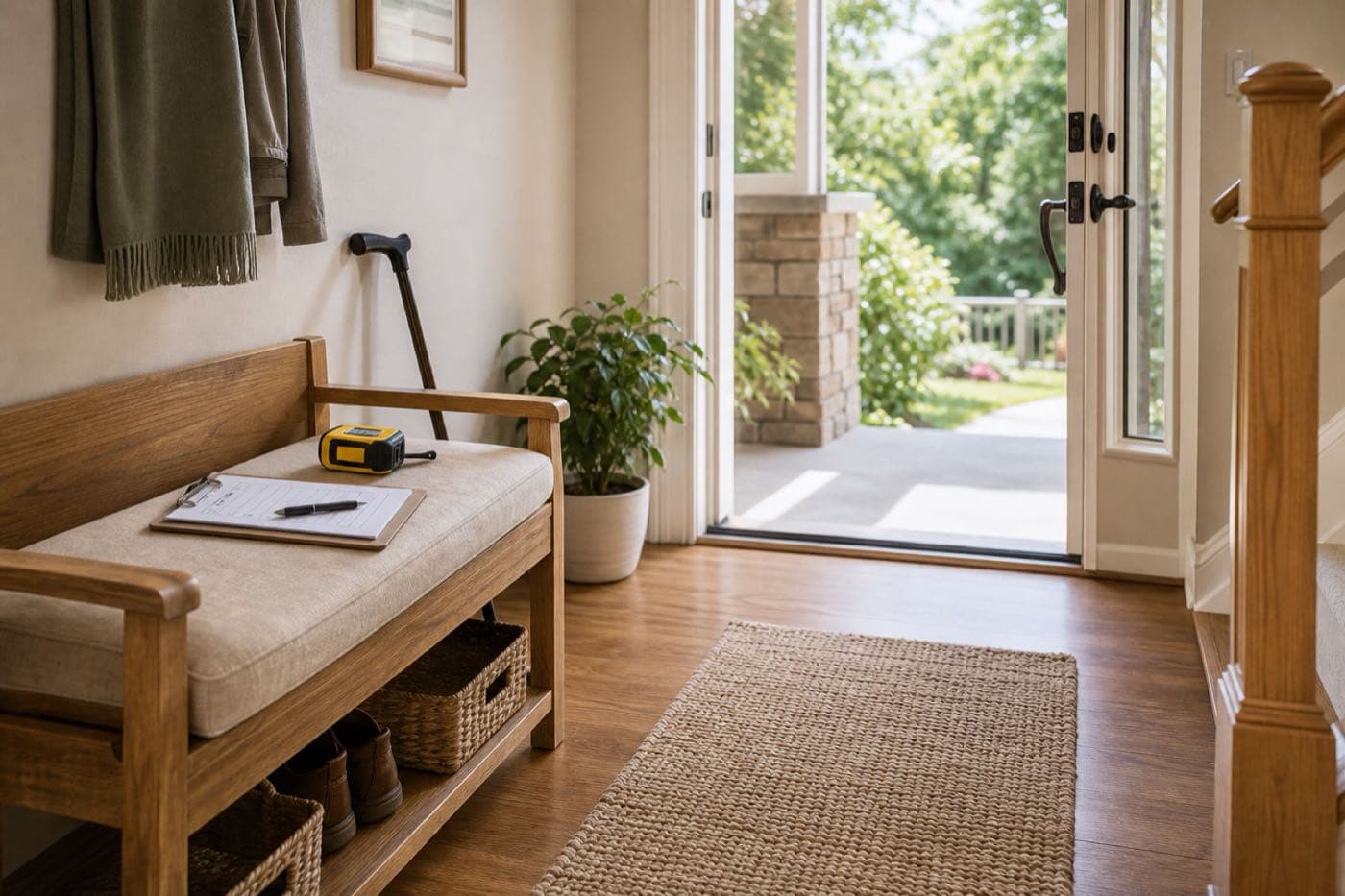 Clear home entryway prepared for a safety review