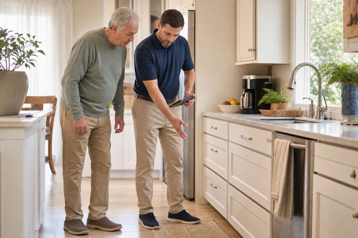 Kitchen walking path review with an older adult observing